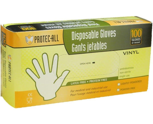 ProtecAll Disposable Clear Vinyl Gloves Powder Free,100 per dispenser box (Sold per case of 1000)