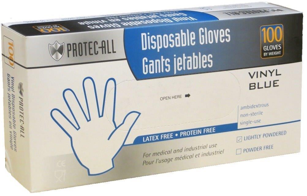 ProtecAll Vinyl Disposable Blue Gloves Lightly Powdered, 1000/Case