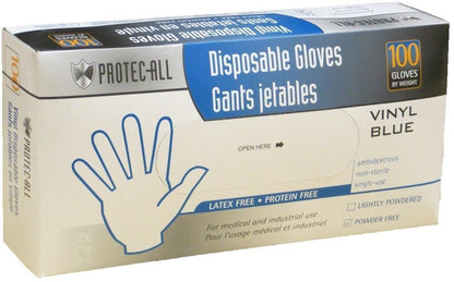 ProtecAll Disposable Blue Vinyl Gloves Powder Free