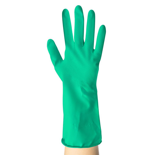 ProtecAll 11 mil Green Nitrile Ambidextrous Resistant Disposable Grip Gloves, Powder Free 13", 12/Bag