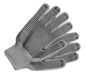 White Cotton String Knit Glove with Black PVC Dots