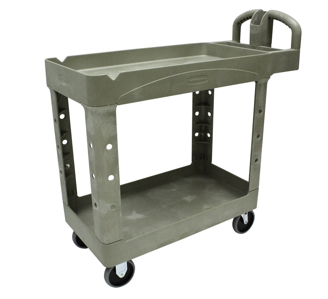 Rubbermaid HD 2-Shelf Beige Utility Cart w/Lipped Shelf #4520, 36