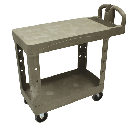 Rubbermaid HD 2-Shelf Beige Utility Cart 19" x 38" x 33" #4505