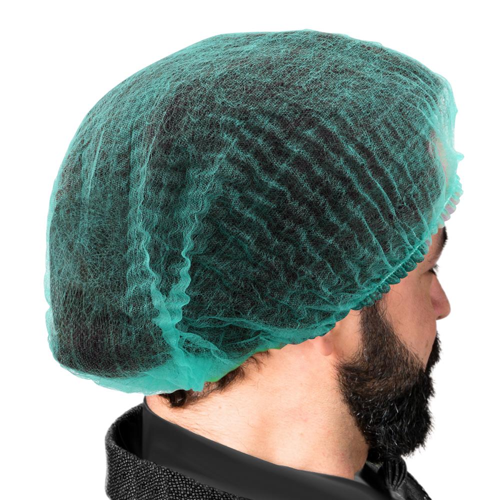 ProtecAll Polypropylene Pleated Green Bouffant Caps 21", 100/bag, 10 Bags/Case (1000/Case)