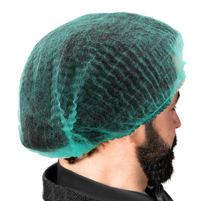 ProtecAll Polypropylene Pleated Green Bouffant Caps 21", 100/bag, 10 Bags/Case (1000/Case)
