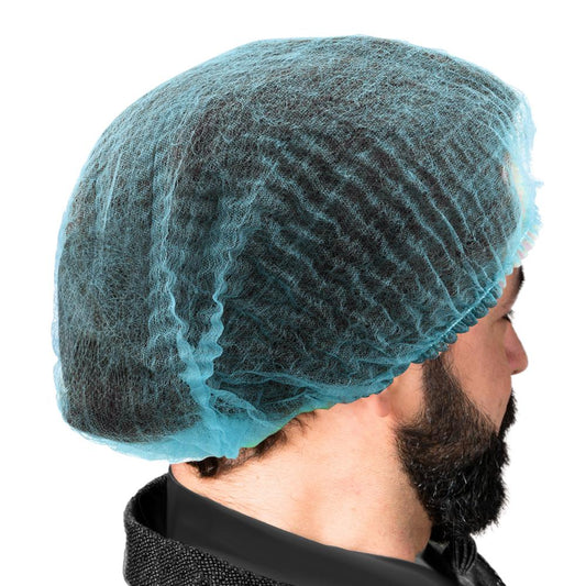ProtecAll Polypropylene Pleated Blue Bouffant Caps 21", 100/bag, 10 Bags/Case (1000/Case)