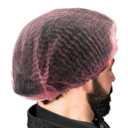 ProtecAll Polypropylene Pleated Red Bouffant Caps 21", 100/bag, 10 Bags/Case (1000/Case)