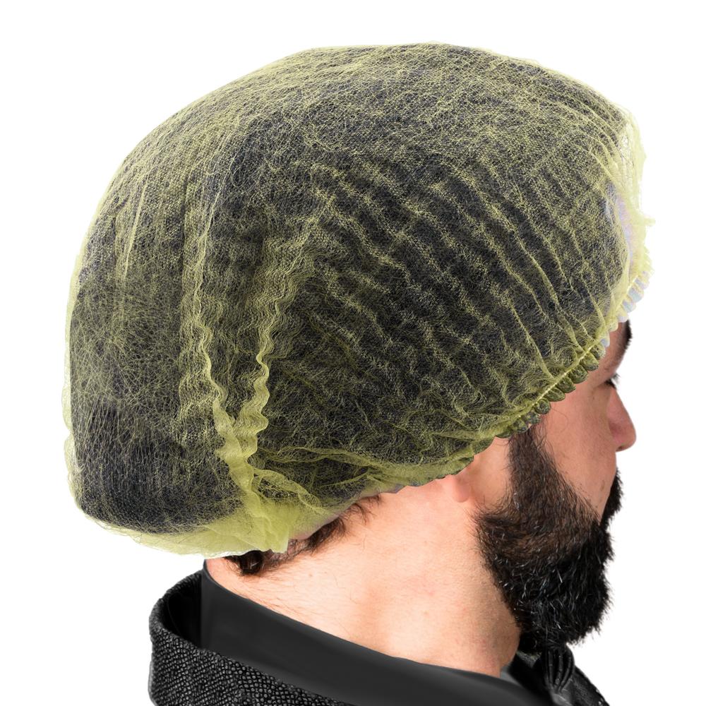 ProtecAll Polypropylene Pleated Yellow Bouffant Caps 21", 100/bag, 10 Bags/Case (1000/Case)