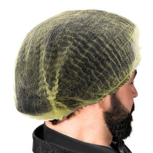 ProtecAll Polypropylene Pleated Yellow Bouffant Caps 21", 100/bag, 10 Bags/Case (1000/Case)