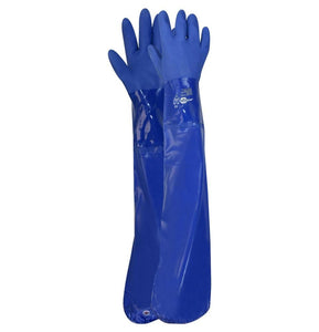 PVC Blue Glove Triple dipped Interlock lining with elastic at sleeve end 28"